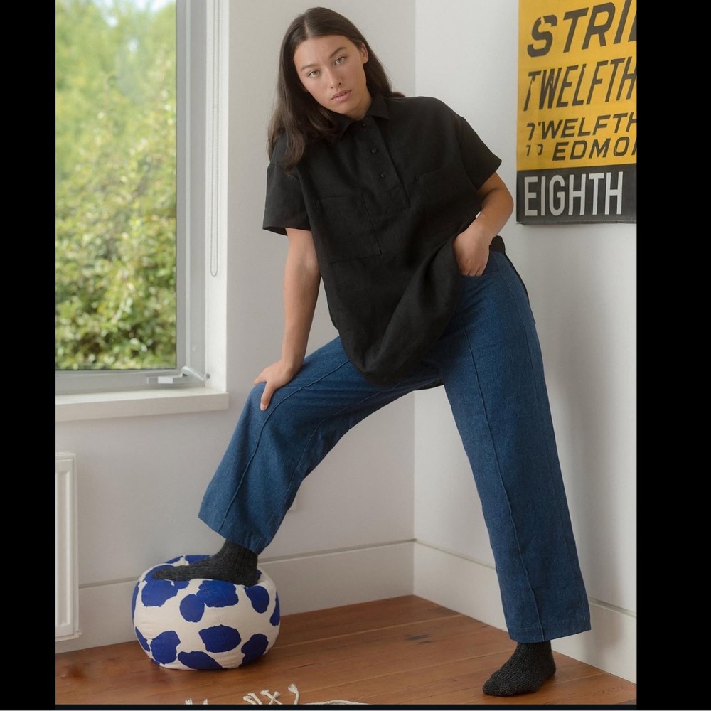 Beaton | Tab Pants Wide Leg Denim Trousers Blue High Waist Sailor 16 100% Cotton